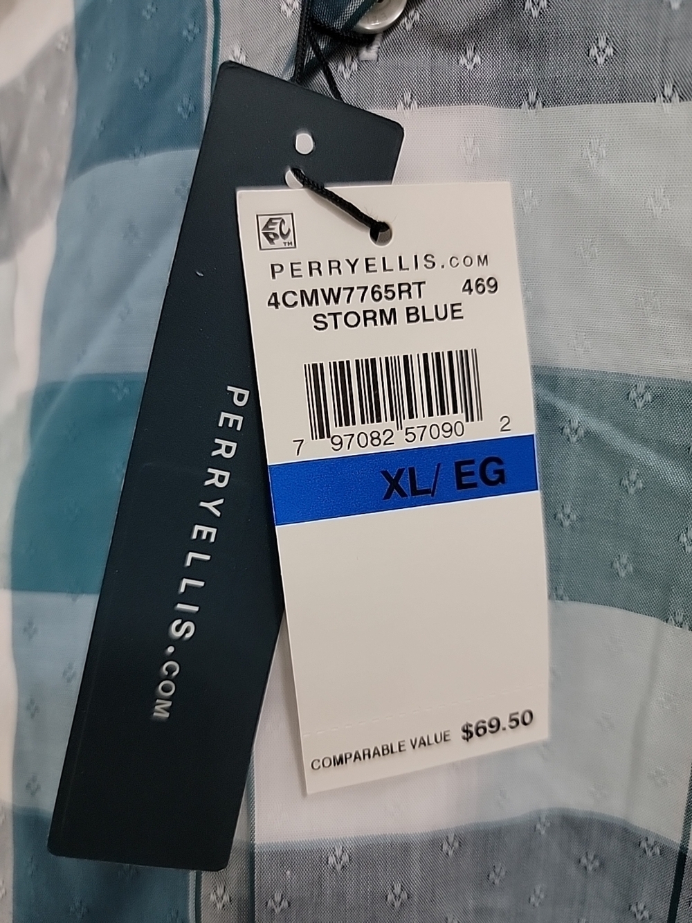 Perry Ellis Mens Plaid Short Sleeve Button Up Blue Trellis Dress Shirt Sz XL NWT - Picture 3 of 8